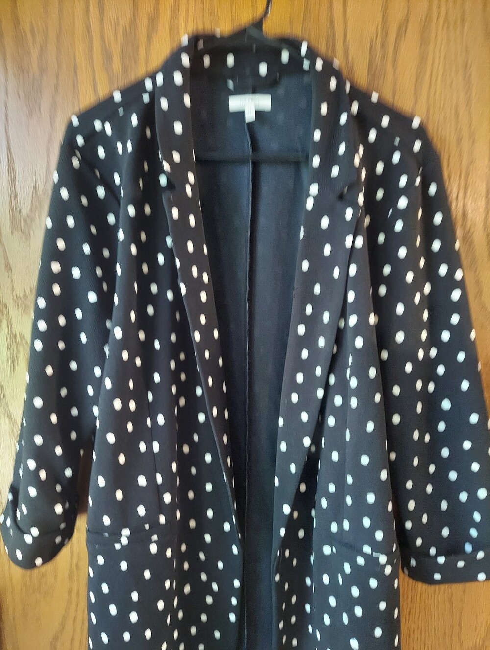 Maurices Polka Dot Open Front Blazer XXL Black White 3/4 Cuffed Sleeve Lightweig - Picture 3 of 9